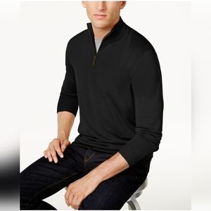 Club Room Mens 1/4 Zip Black Light Merino Wool Pullover Sweater Size Large